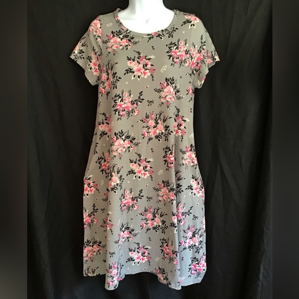 LuLaRoe Floral Midi Dress in Gray and Pink